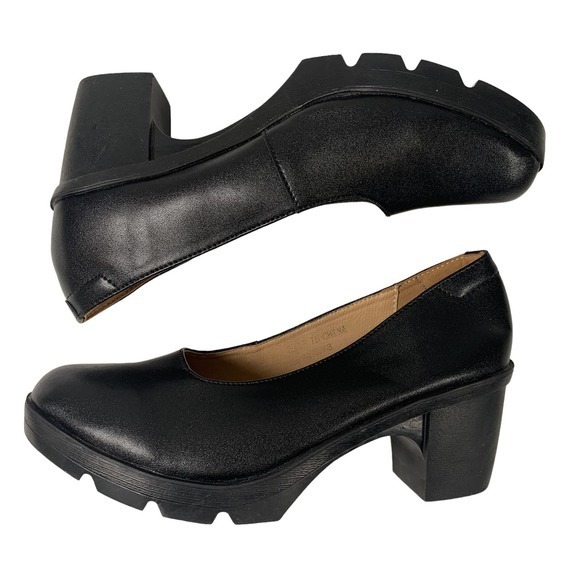 KKdom Womens Classic Leather Chunky Mid-heel‎ Round Toe Heel Sz 9.5 - Picture 1 of 4